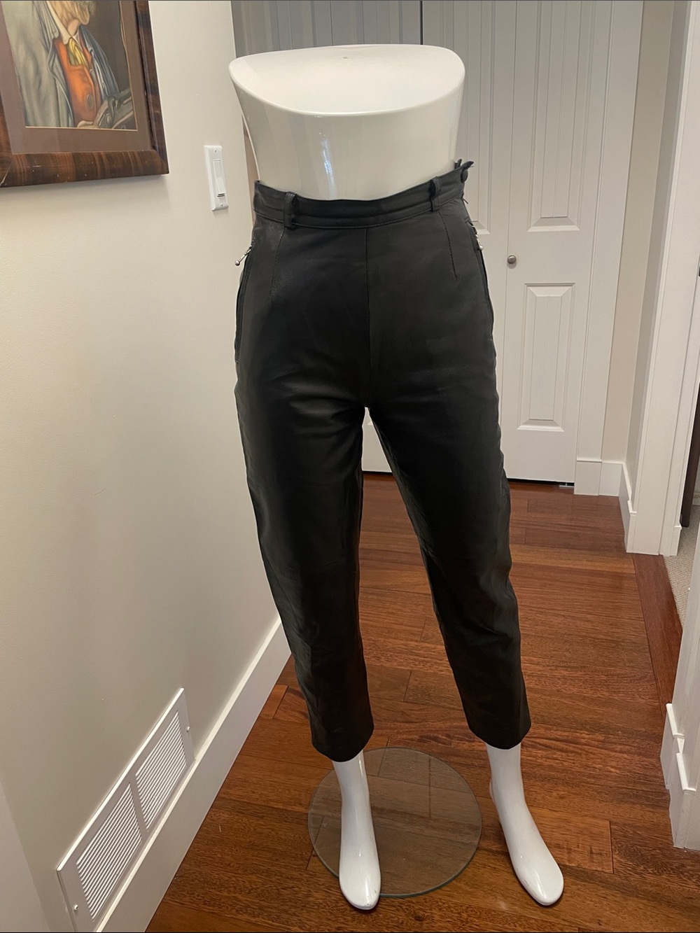 High-Rise Black Leather Boot-Cut Pants